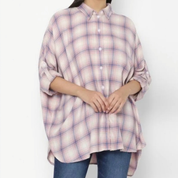 American Eagle AEO Women's Plaid Oversized Flannel Button Up Shirt Size - Picture 3 of 8